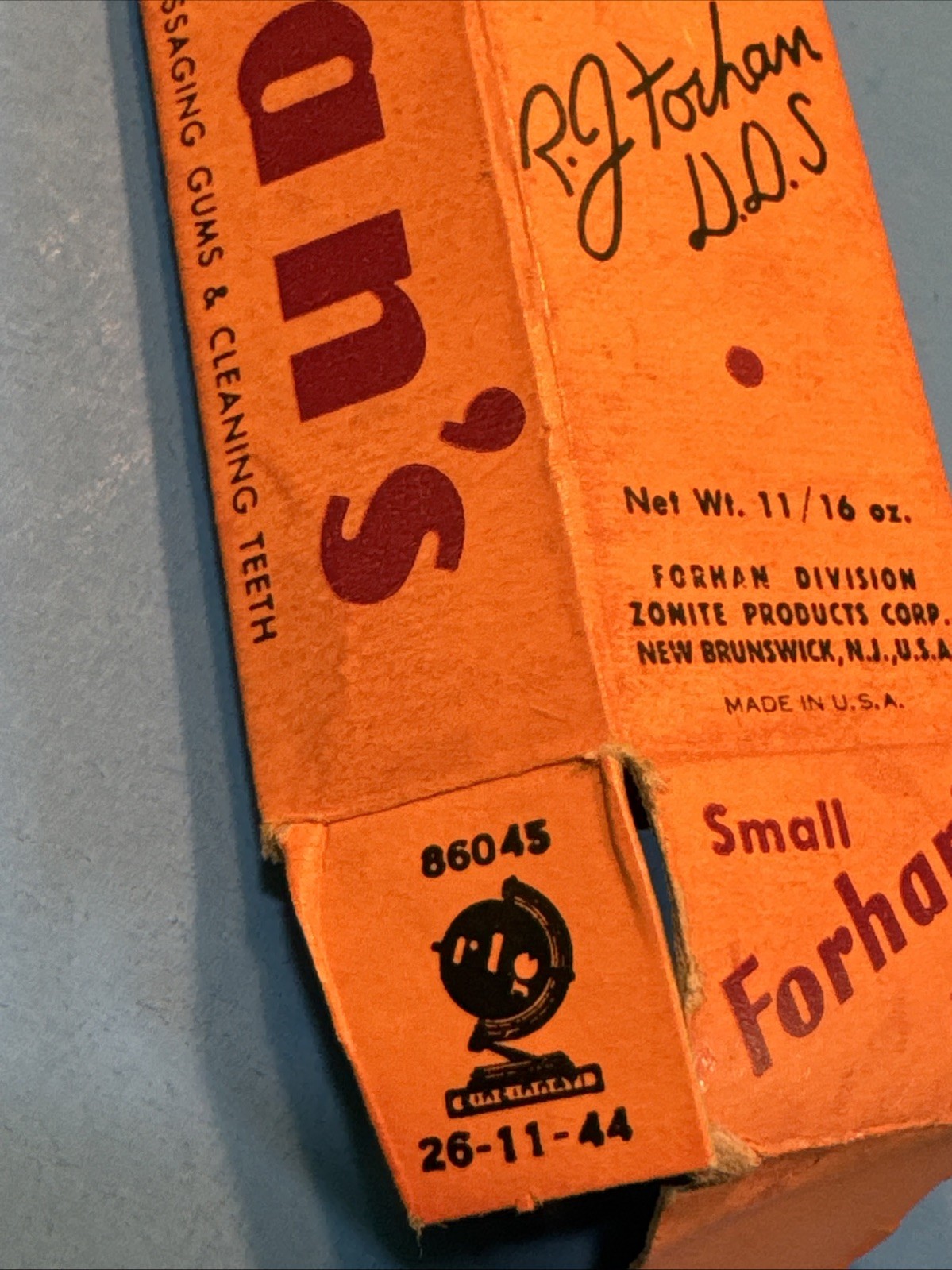 Vintage 1940’s Forhan’s Toothpaste Small 10 cent BOX ONLY