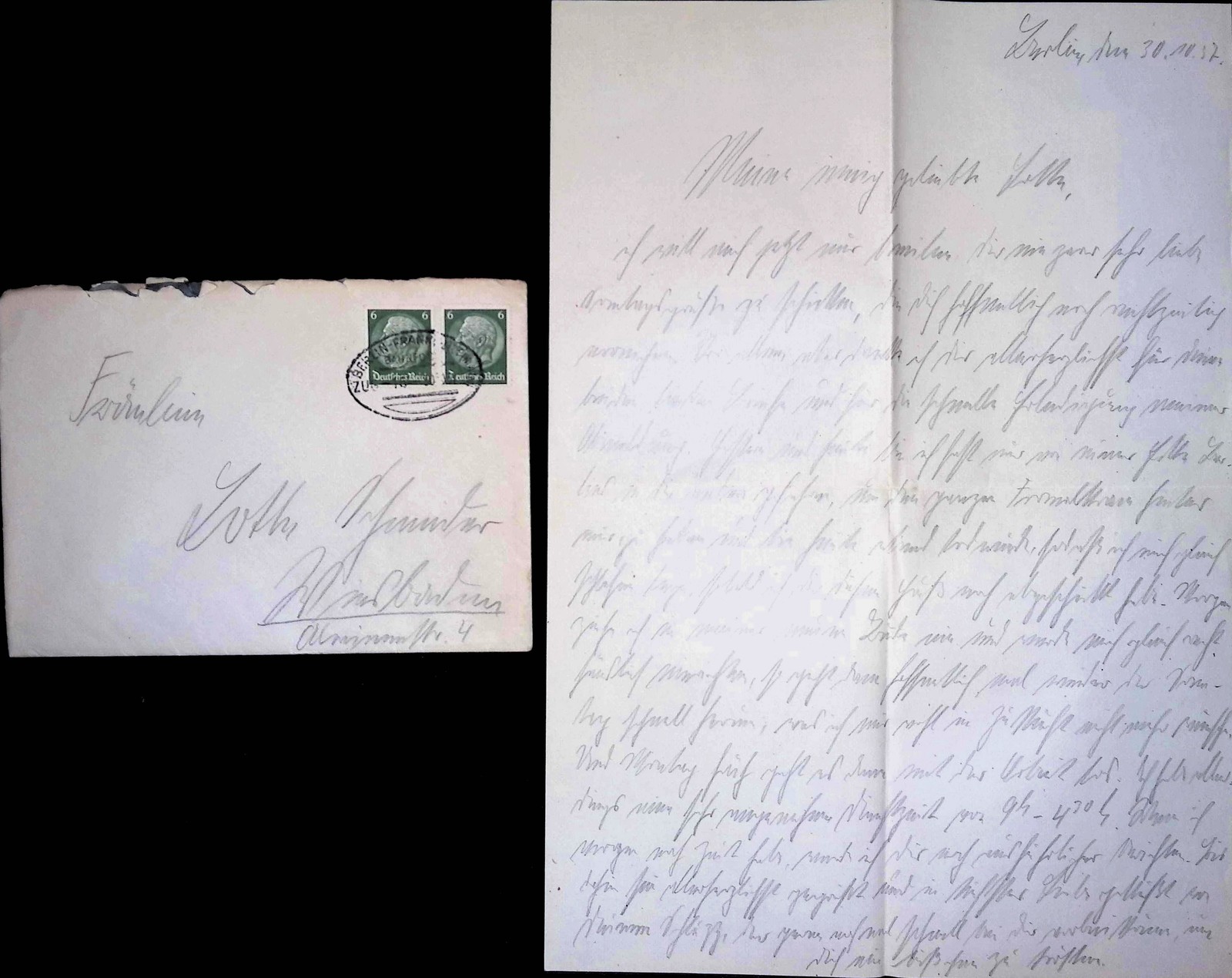 1937 German Correspondence Set Letter Envelope Berlin Wiesbaden Sütterlin Script