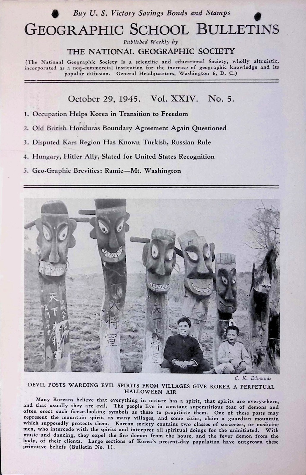1945 National Geographic School Bulletin Vol XXIV No 5 Korea Turkey Japan WWII