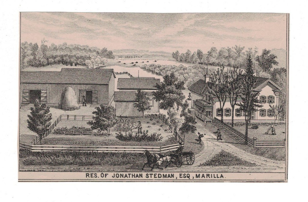 1880 Antique Lithograph House of Jonathan Stedman in Marilla New York