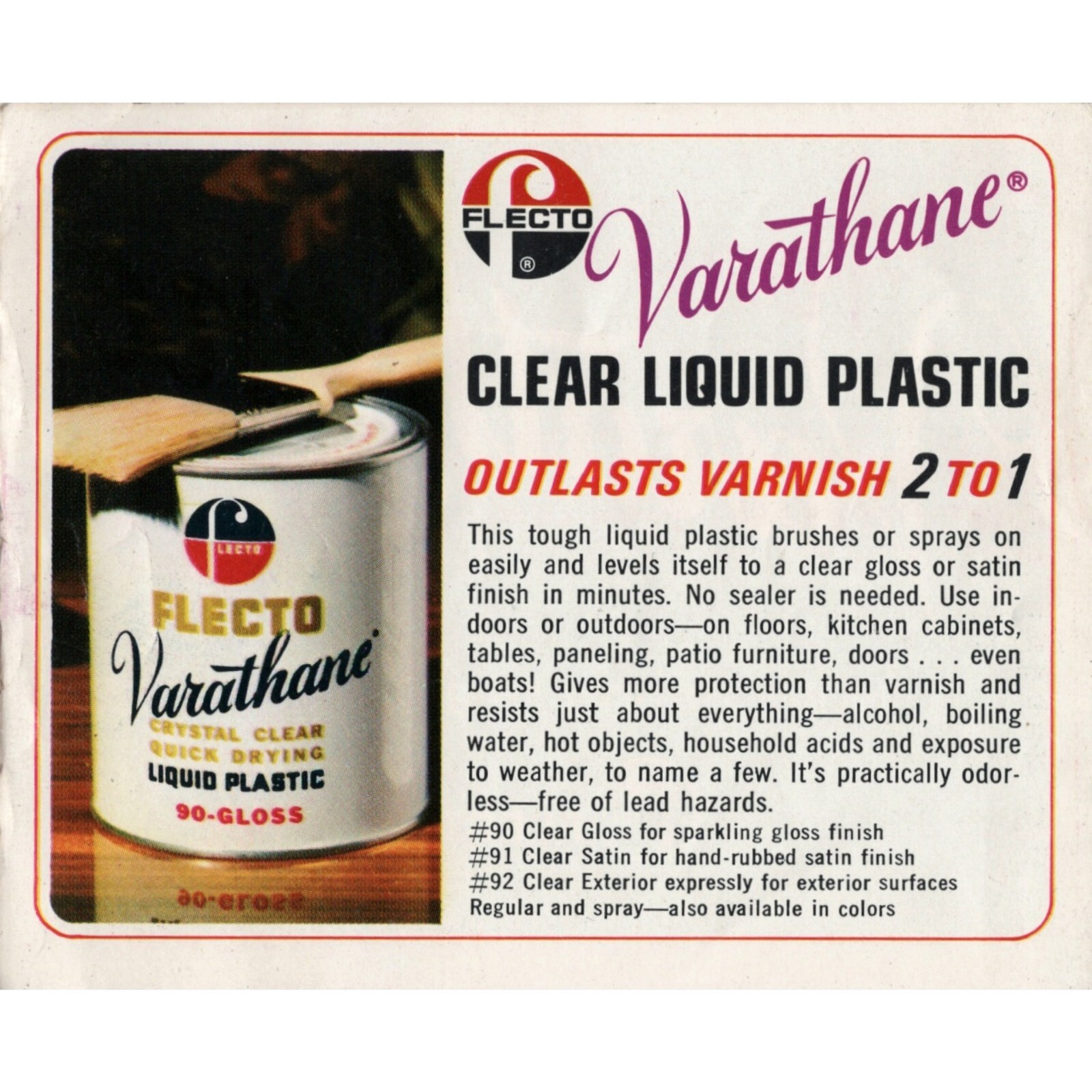 Flecto Varathane 1970s Product Advertisement 1972 MCM Wood Seal Clear Finish VTG