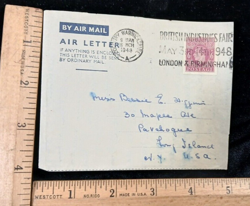 1948 Fancy British Industries Fair London Warwickshire Vintage Envelope Stamped