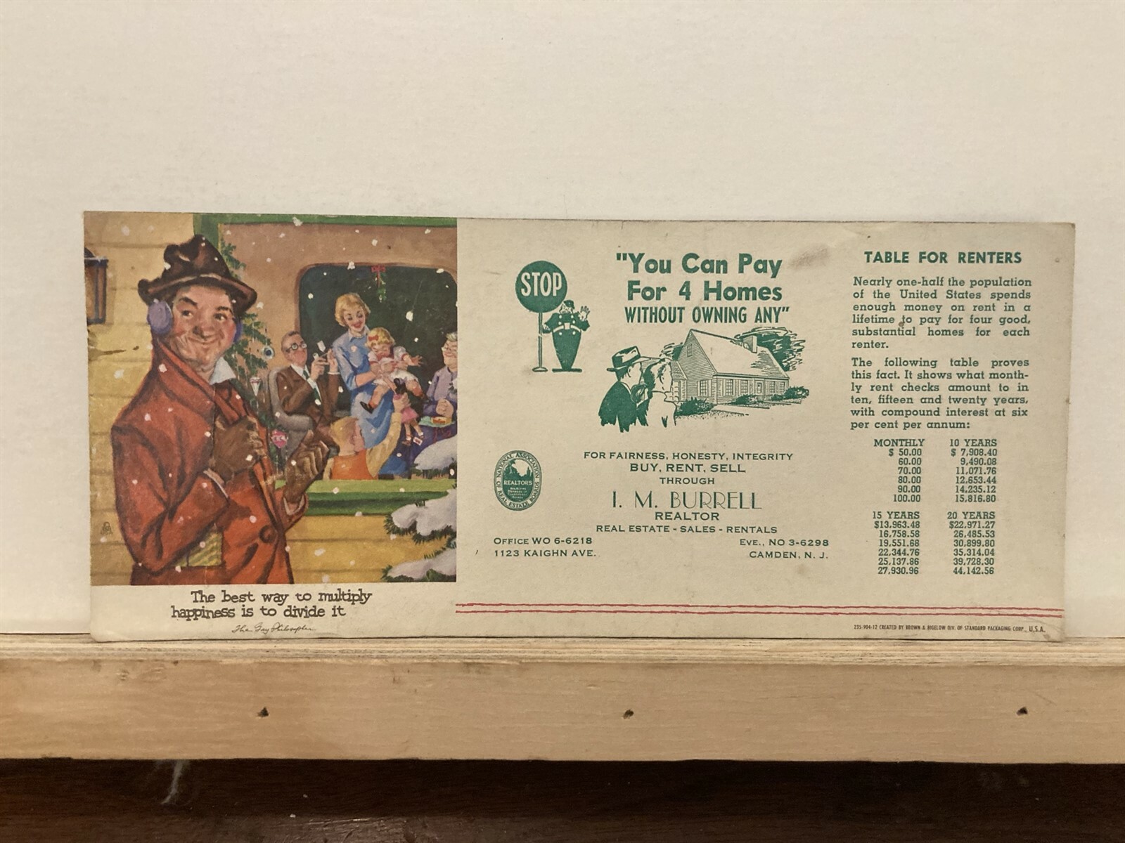 1940’s 1950’s I.M. Burrell Realtor Advertising Card Camden New Jersey NJ Vtg
