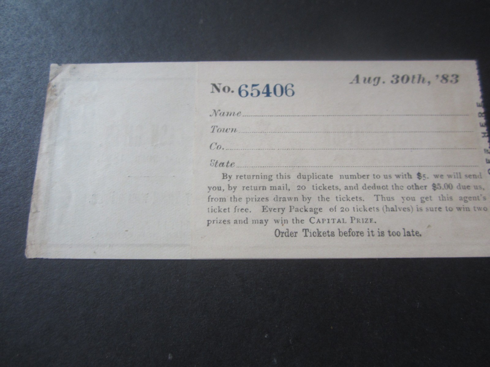 1883 – ROYAL NEW BRUNSWICK – Agents TICKET – SCAM LOTTERY – Canada