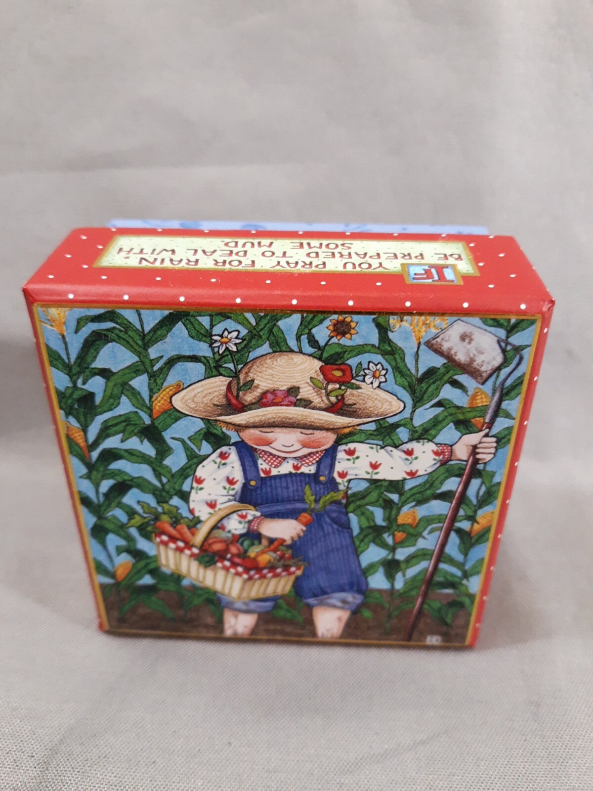 Mary Engelbreit Girl In Garden “Mud” Square Trinket Box Lined 30469