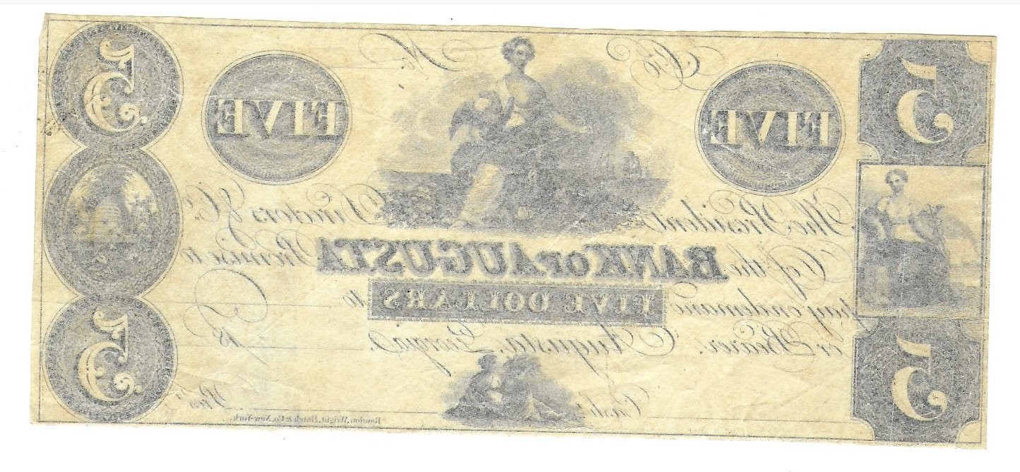 USA $5 BANK of AUGUSTA,Georgia historic banknote ca.1830s-1850s (xf-ef)li