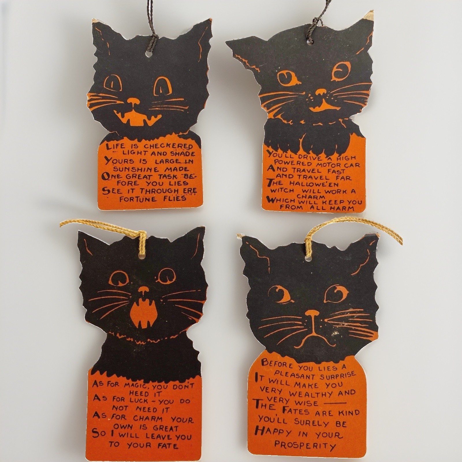 Vintage Halloween Black Cat Bridge Tallies, Set of 4 Die-Cut All Different