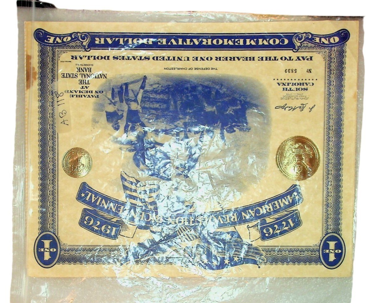 2-1776 American Revolution Bicentennial One Dollar Commemorative Note Blue/Gold