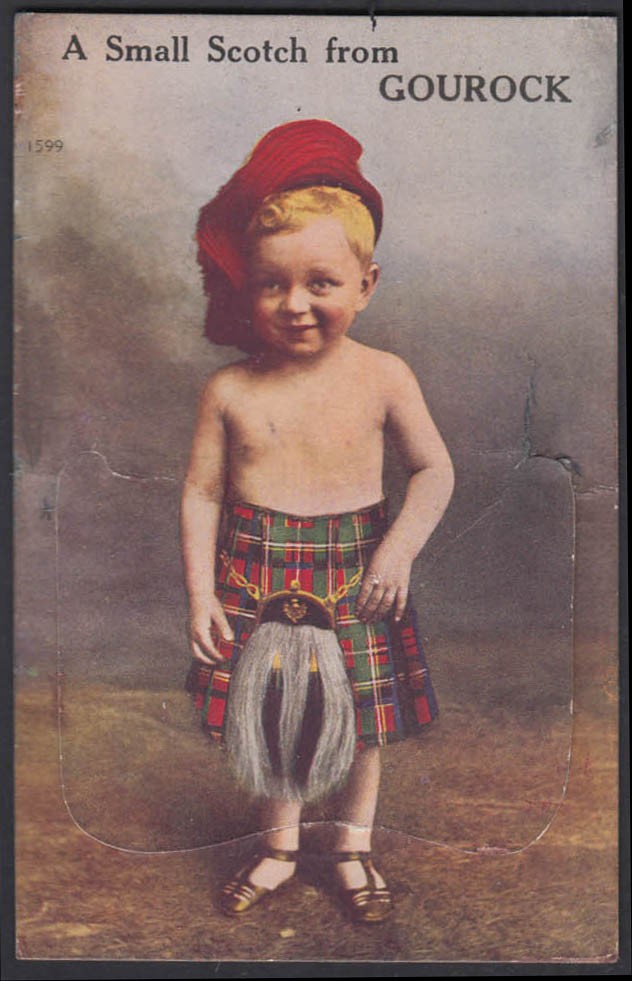 A Small Scotch from Gourock Scotland 12-view postcard c 1910 toddler in kilt