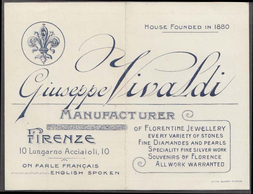 Giuseppi Vivaldi Florentine Jewelry receipt Firenze Italy 1925