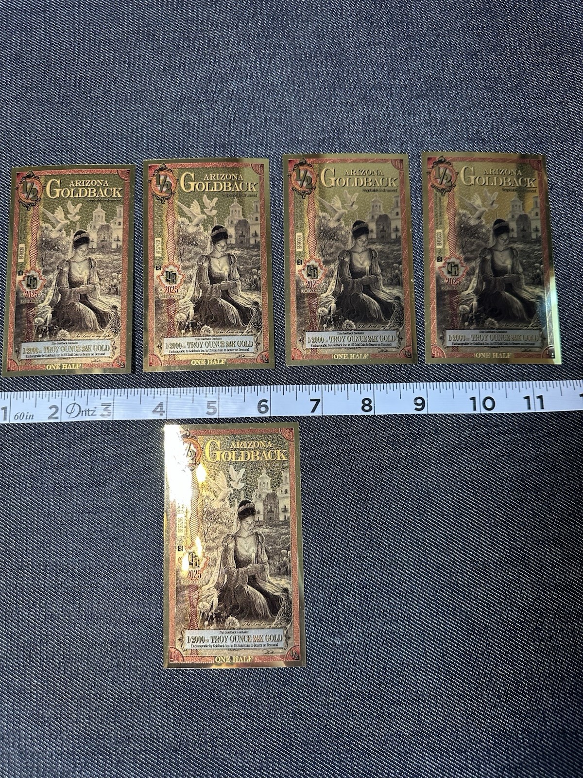 Lot of (5) 2025 Arizona 1/2 Goldback Alpha Collectible 24K Gold Foil Notes