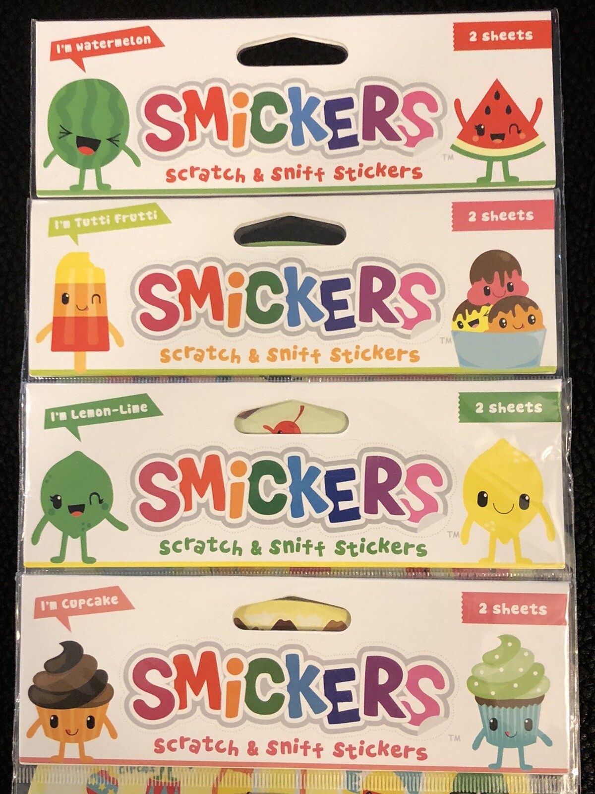 Scratch & Sniff Scented Stickers New Sealed 4 Pack/8 Sheet Smelly Stinky Smicker