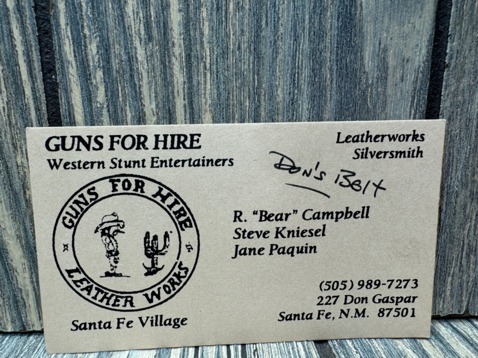 Vintage Guns for Hire Western Entertainers Sante Fe Village NM Business Card