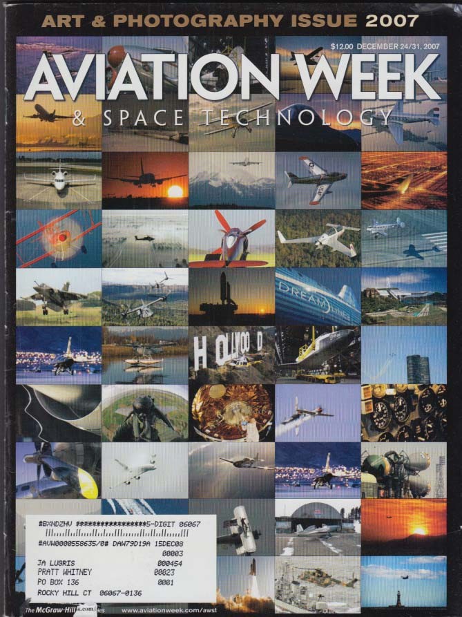 AVIATION WEEK 12/24-31 2007 Art/Photography issue; A318; FAI glider meet