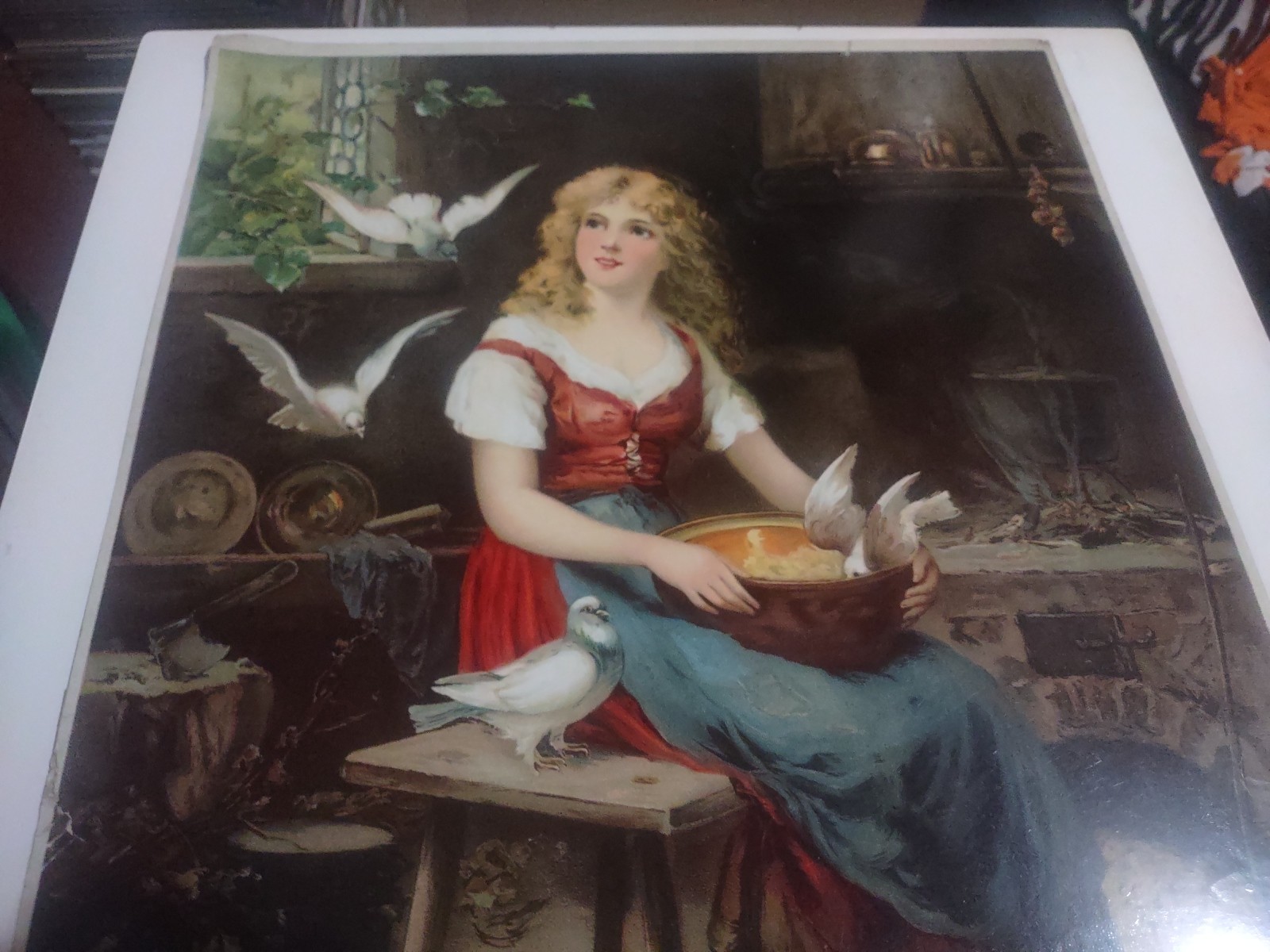 VINTAGE LATE 1800’S CHROMOLITHOGRAPH PRINT K. SCHELLBACH CINDERELLA BIRDS
