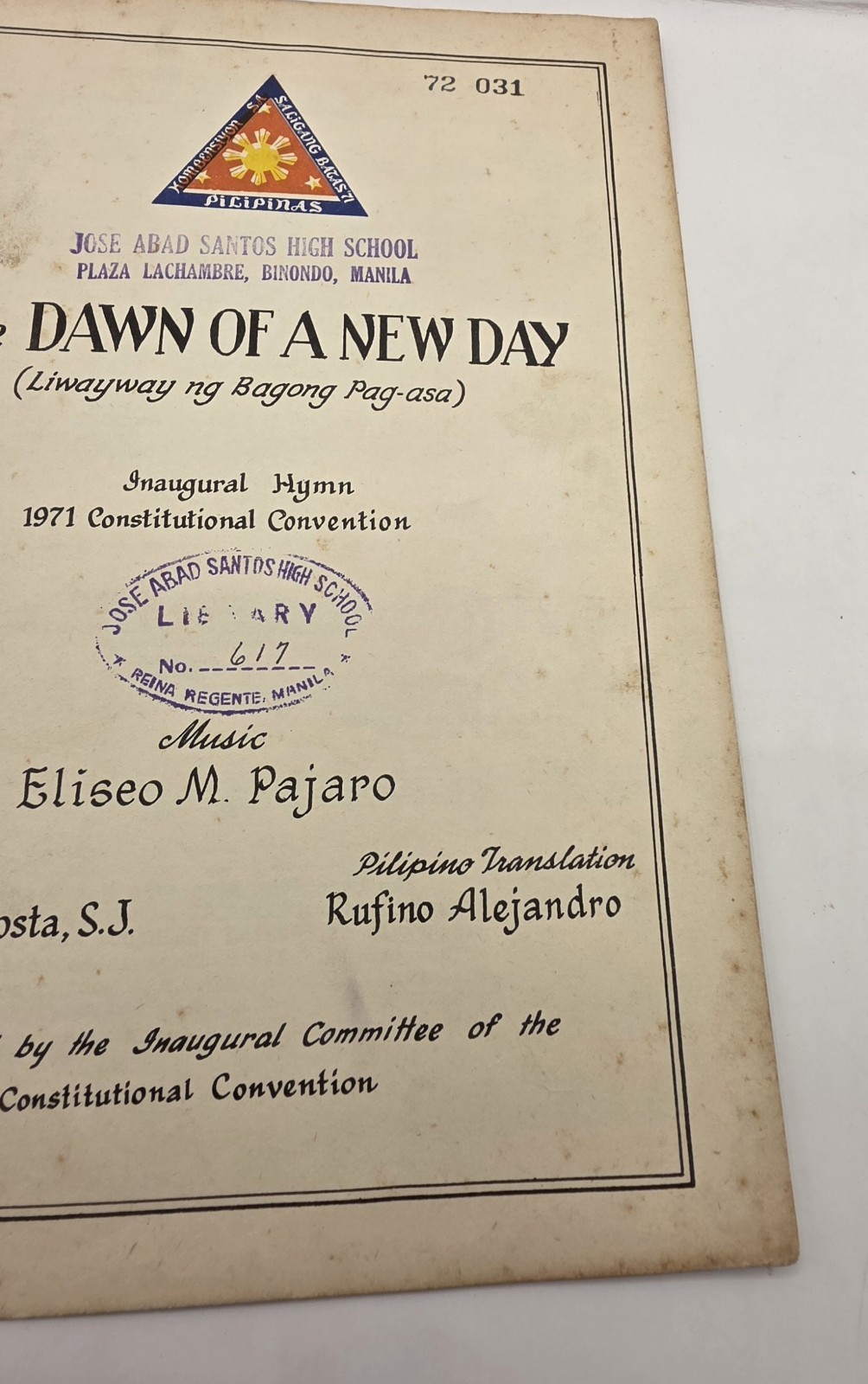 1971 Philippines Constitutional Convention Inaugural Hymn”The Dawn Of A New Day”