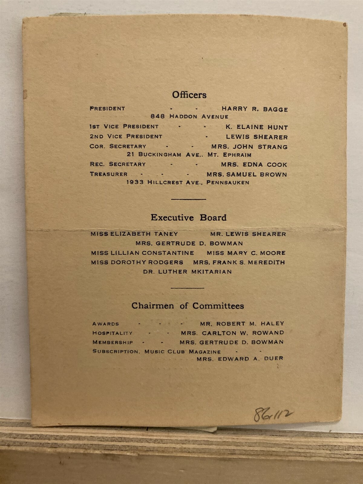 1941 Beethoven Club of Camden Woman’s Club Concert Program New Jersey NJ Vtg