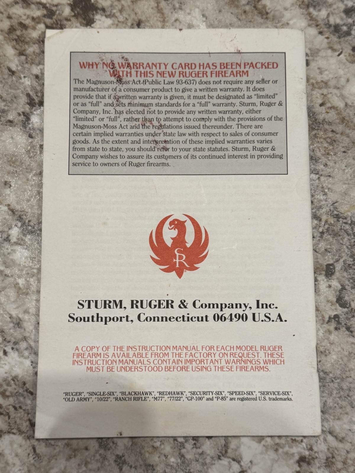 1994 Ruger New Model Blackhawk & Super Black Owners Manual MRN & KMR/6-94