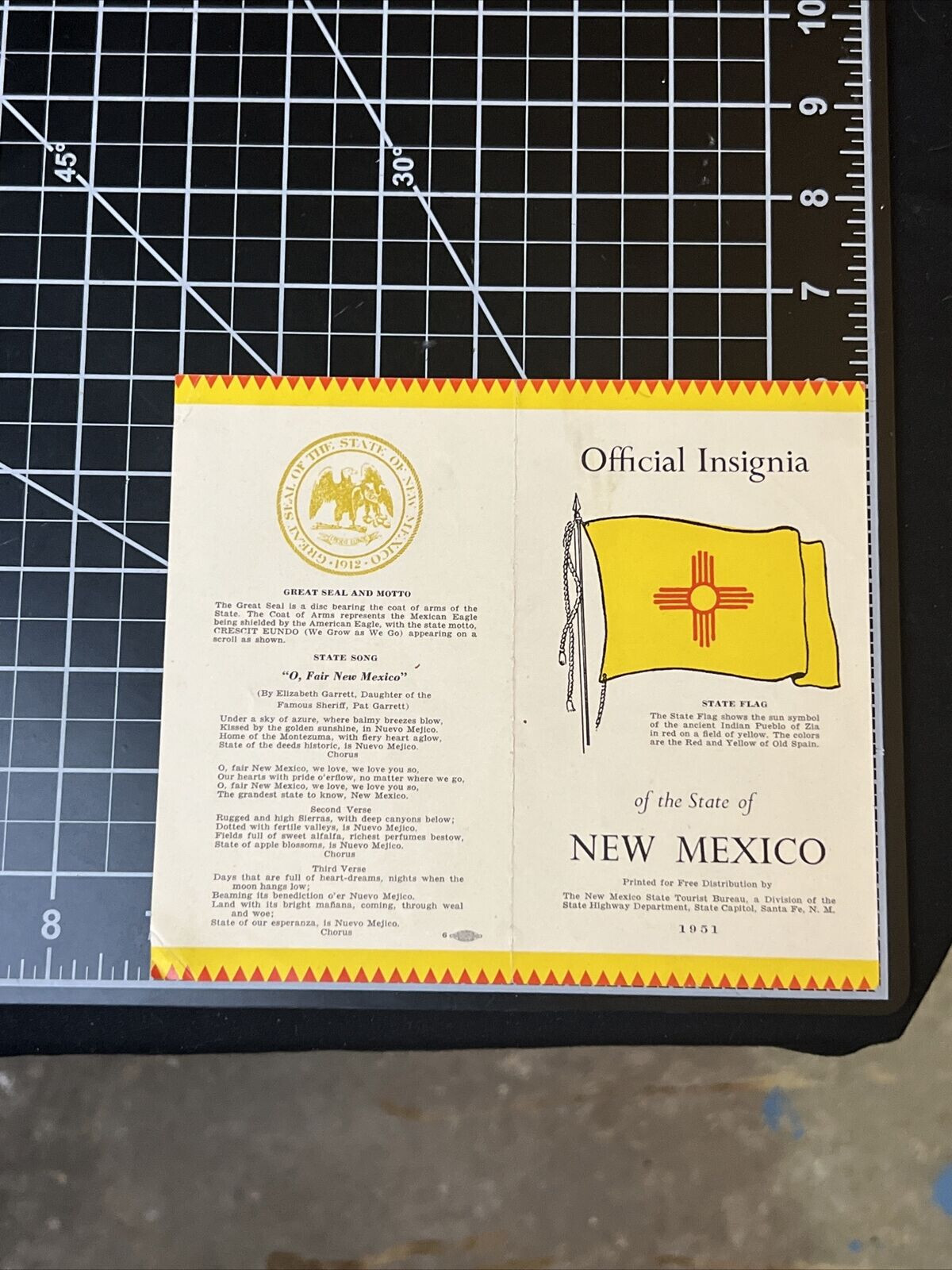 1951 New Mexico Official Insignia State Flag Pamphlet 1950s Edwin Mechem Vintage