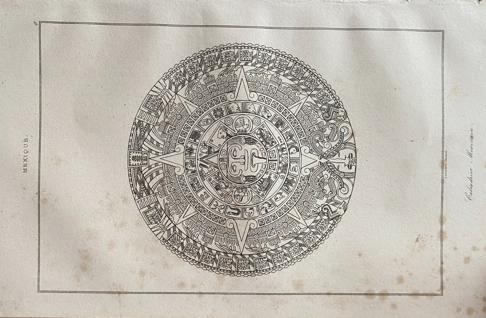 Mexico Engraving “Mexican Calendar” 19th Century Wall Art Print