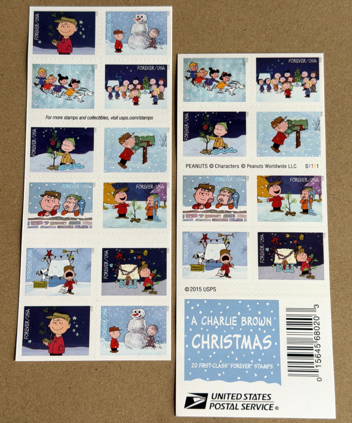 Vintage Pane of 100 2015 A Charlie Brown Christma Stamp Scott #5021-30 (MNH)