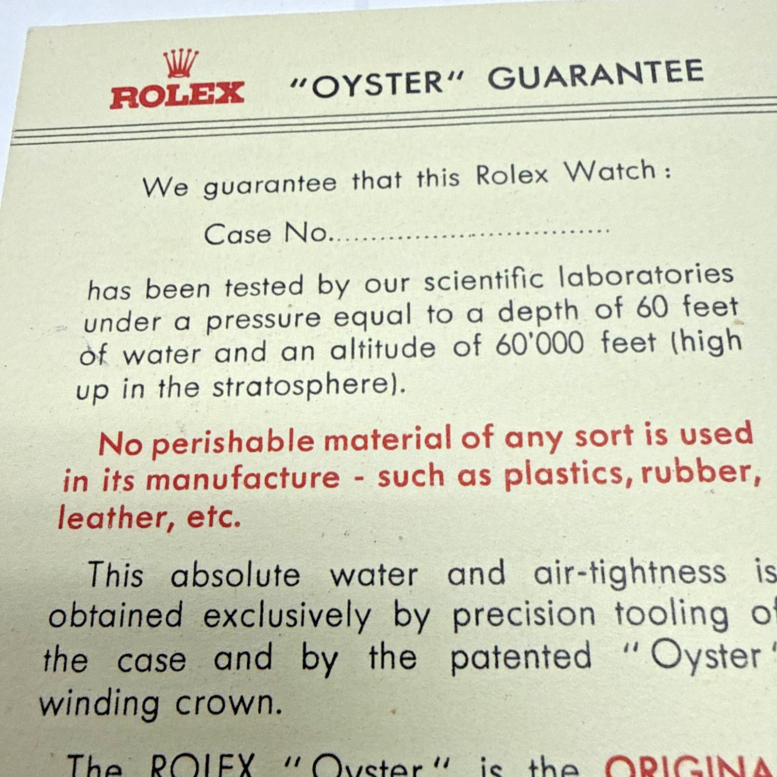 Rolex Vintage 1946 “Oyster Guarantee” Rare Blank Certificate In 4 Languages
