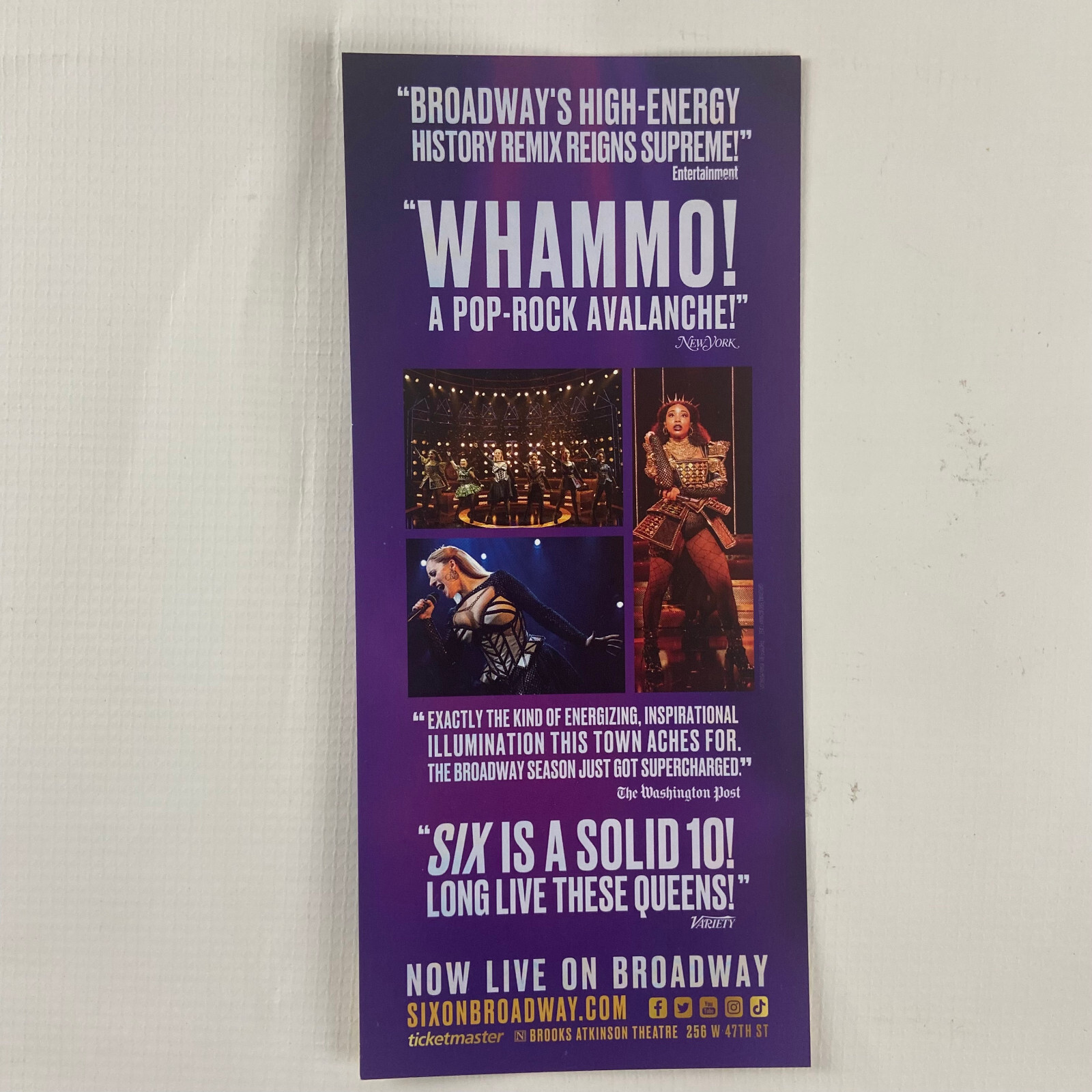 Six the Musical 2022 Ad Flyer Broadway NYC New York City Advertisement Ads