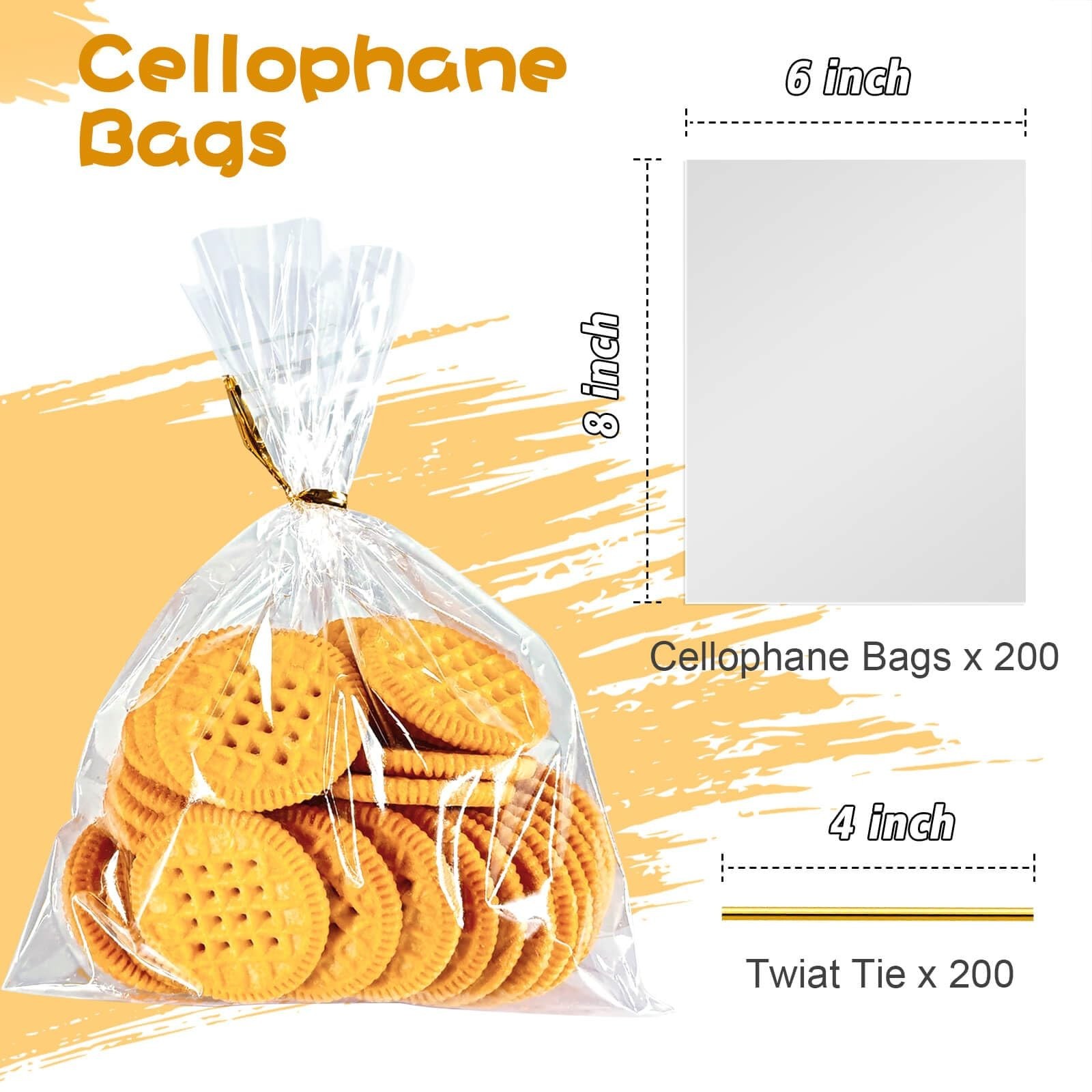 Cherodada 6″x 8″, 200Pcs Cellophane Treat Bags with Twist Ties for Gift Wrapp…