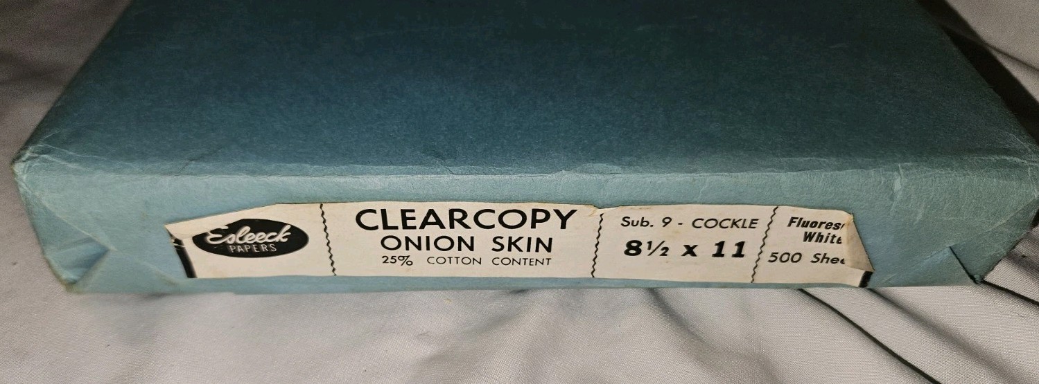 Vntg 500 Sheets Of Esleeck Clearcopy Onion Skin 8.5 X 11 Paper Fluorescent White