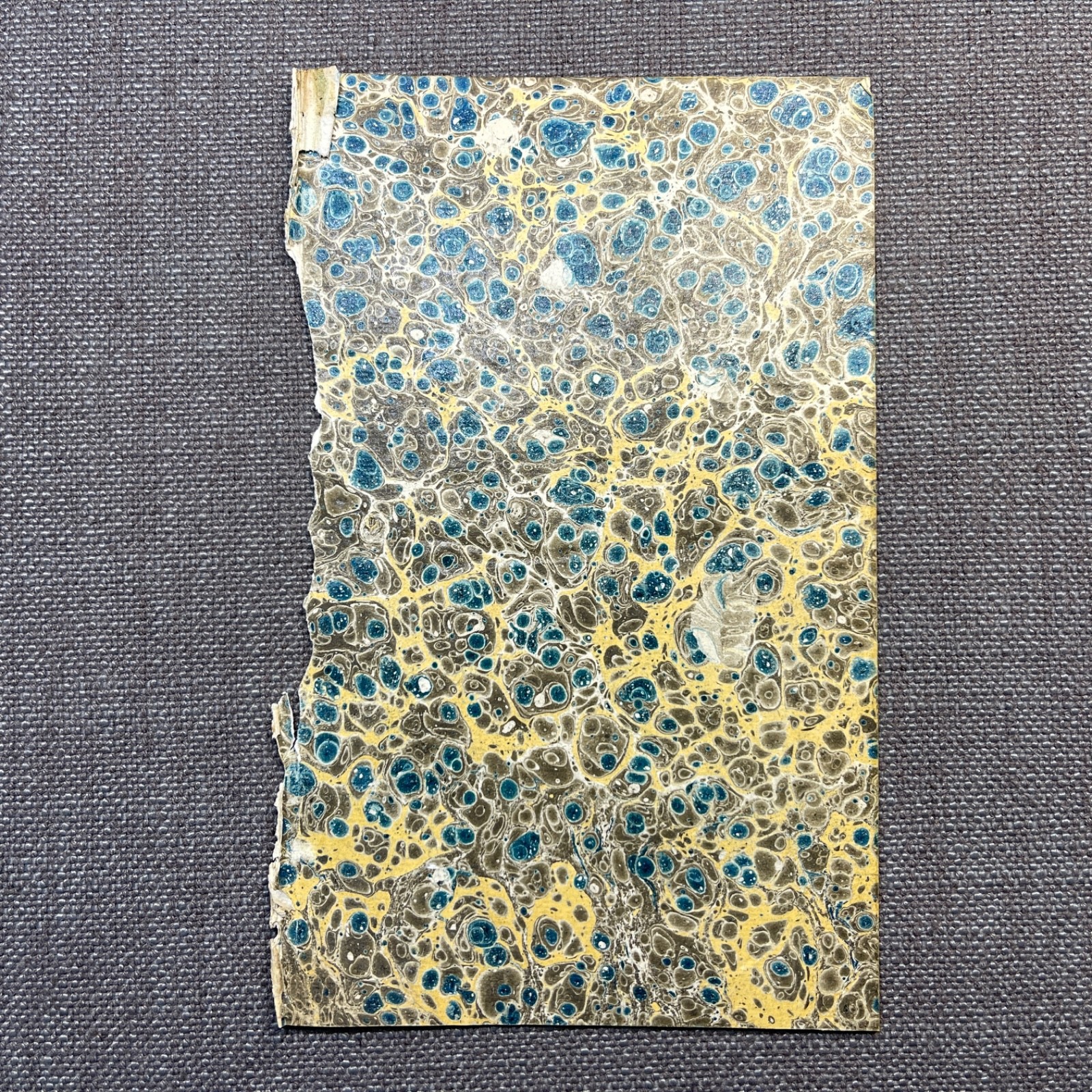 Antique Marbled End Papers Pair 1800s Bookbinding Blue Brown Beige White