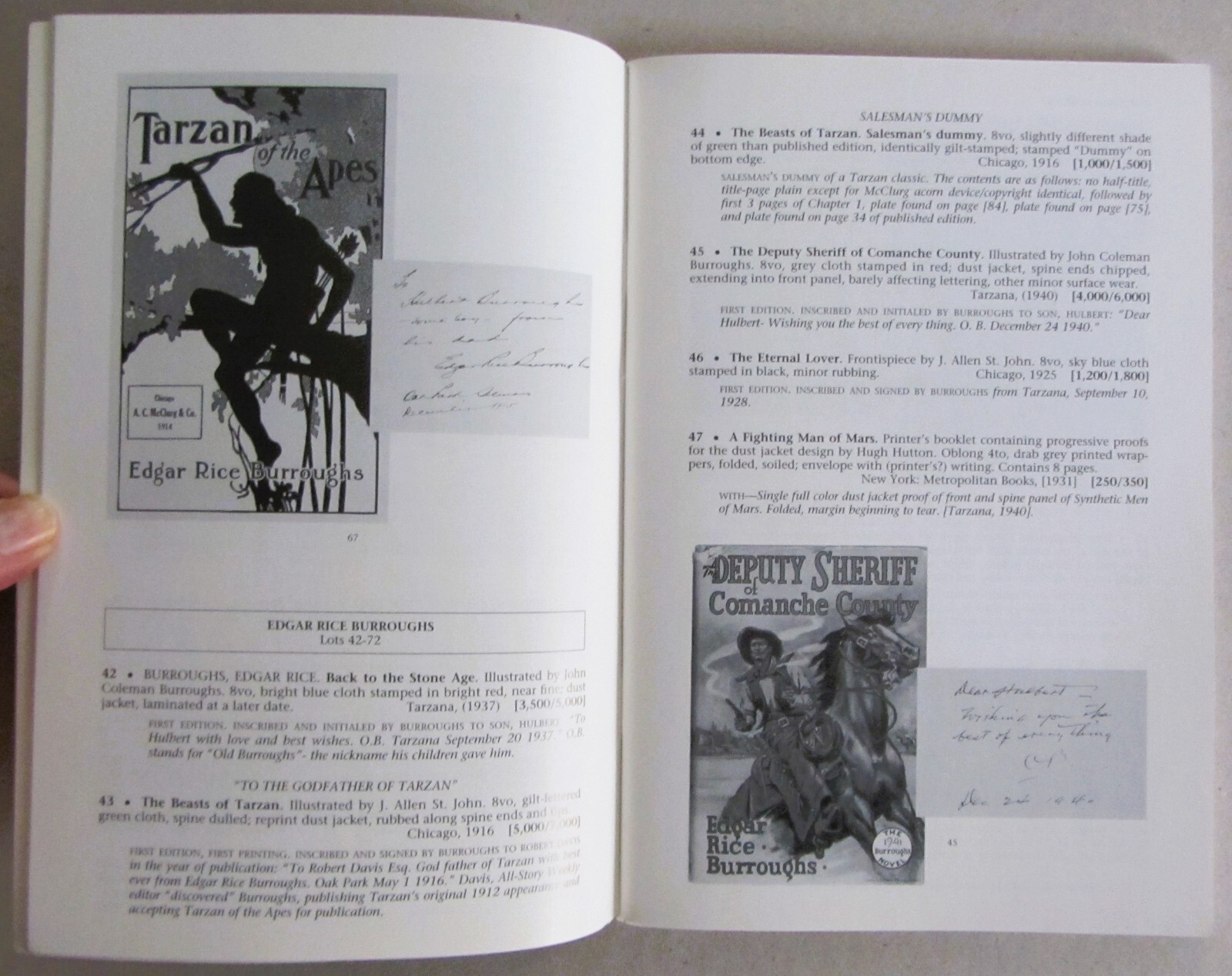 SWANN 19th/20th CENTURY LIT AUCTION CATALOG~9pgs EDGAR RICE BURROUGHS~TARZAN~’02
