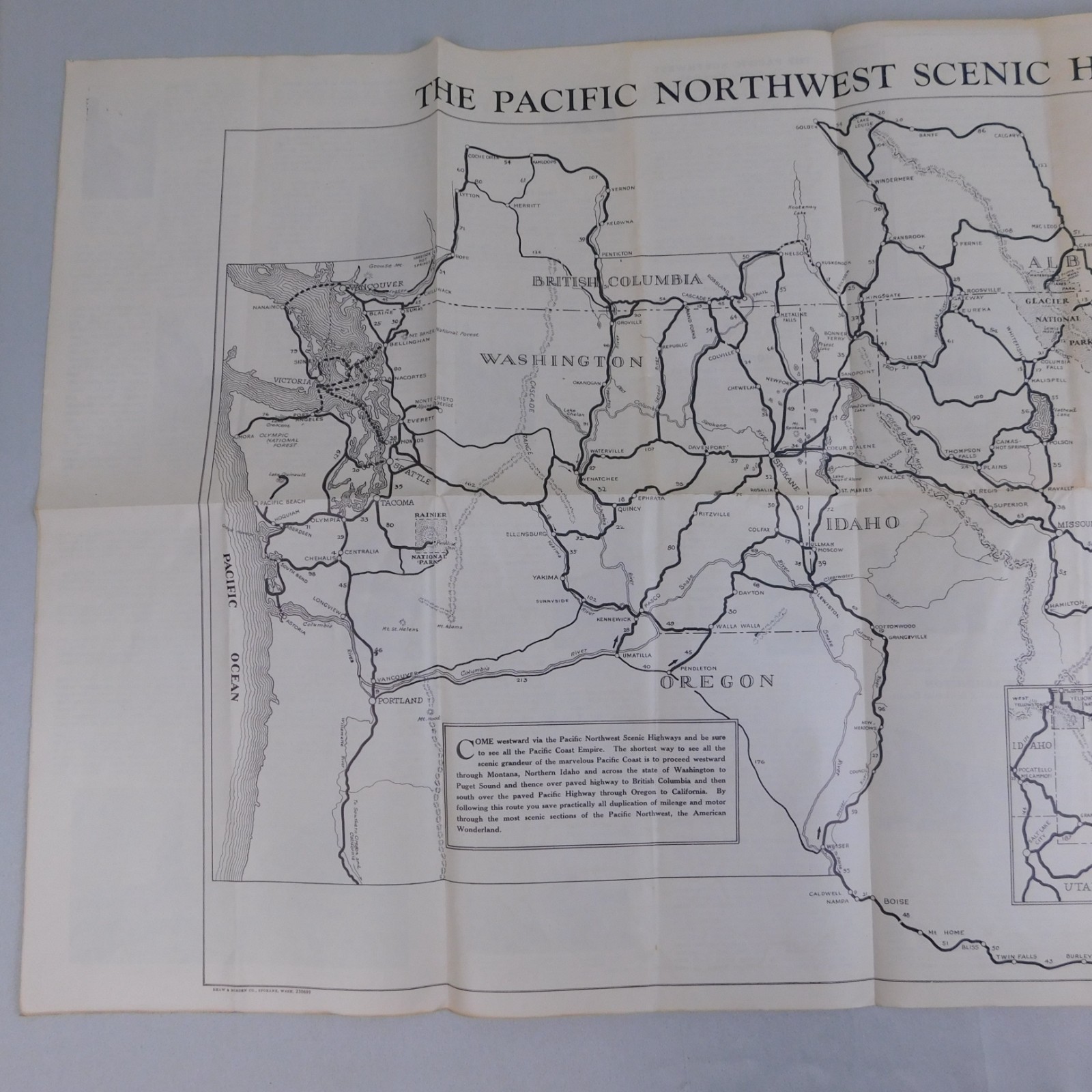 Vintage 30s Pacific Northwest Scenic Highways Driving Tour Travel Brochure Map