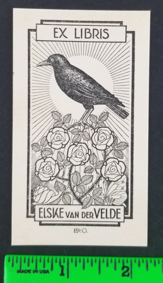 Vintage Bird Flowers Ex Libris Paper Bookplate Label Card