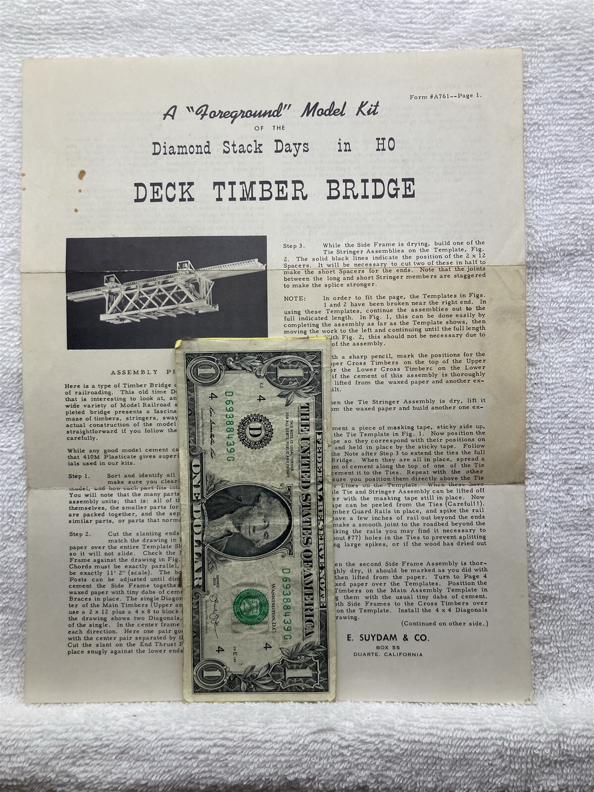 1950s Diamond Stack Deck Timber Bridge E Suydam Model Train Instruction Sheet