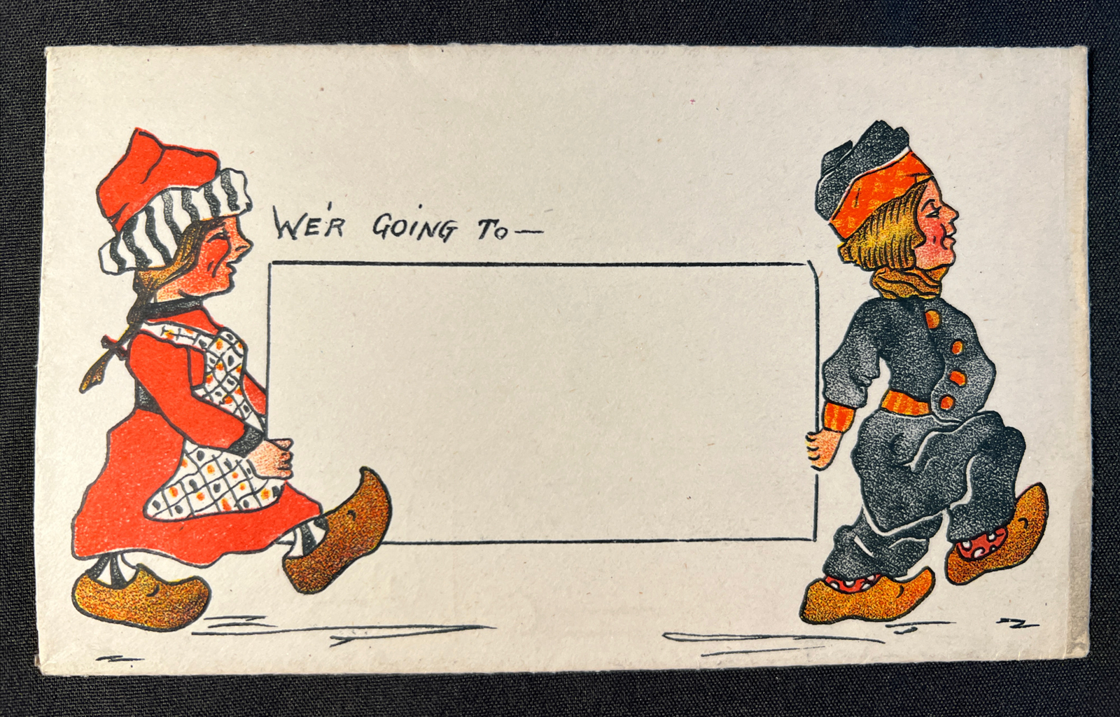 c. 1910 ENVELOPE Dutch Boy & Girl in Wooden Shoes Multi Color Antique