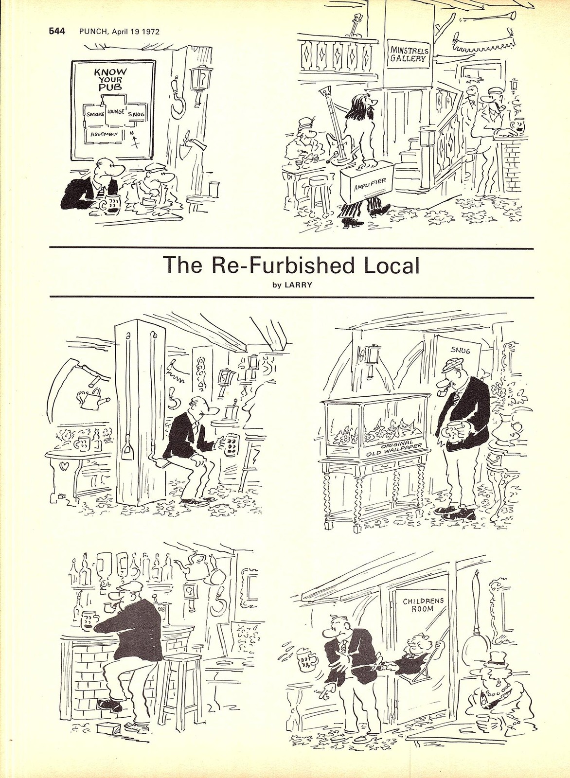 Original 1972 Punch Cartoon Page ‘THE REFURBISHED LOCAL’ Vintage LARRY Print