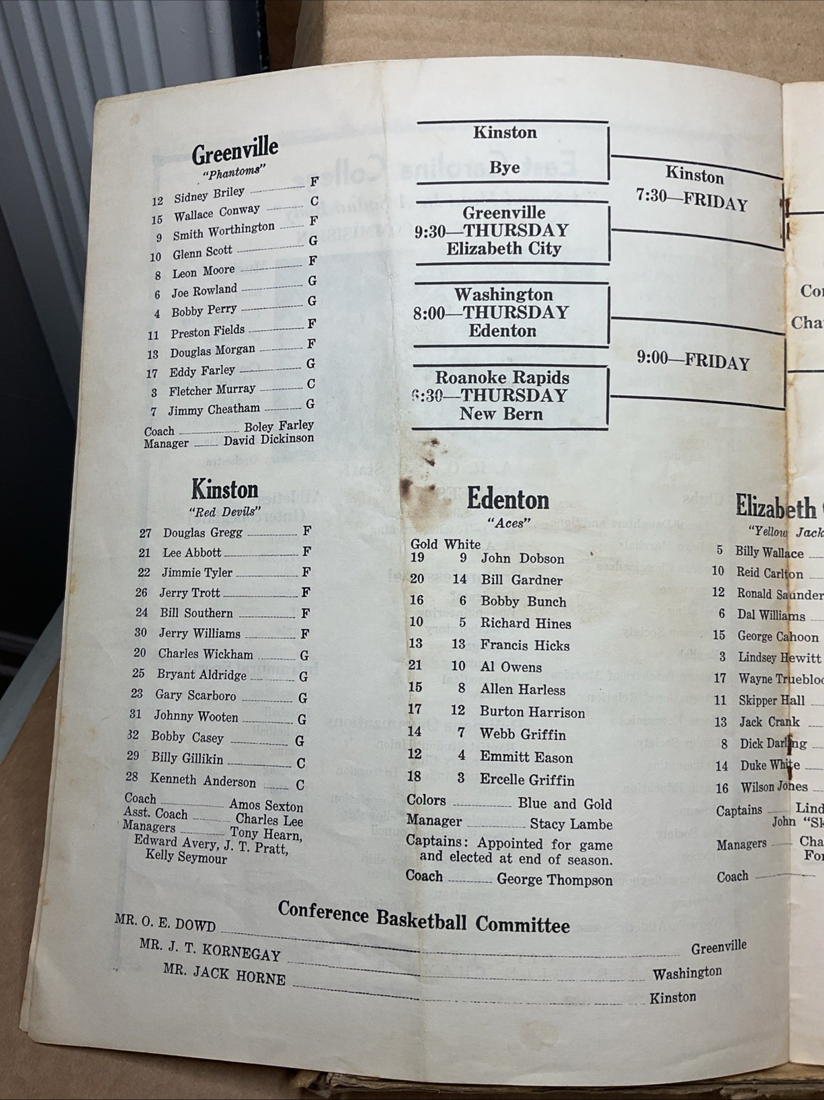 28 Feb -1 Mar 1952 Basketball Tournament East Carolina College Greenville Nc B65