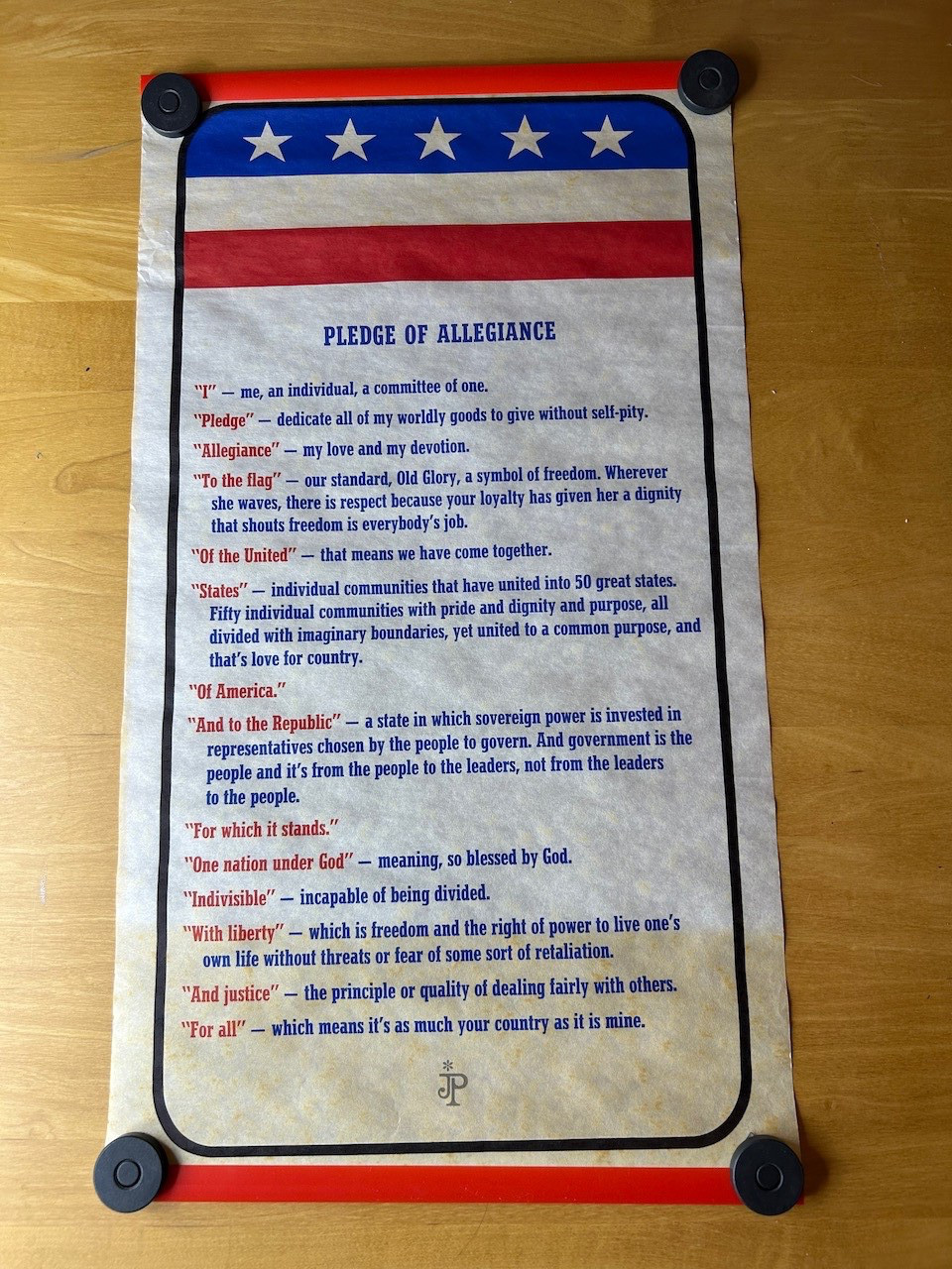Vintage Pledge of Allegiance Scroll with Red, White, & Blue Storage Tube