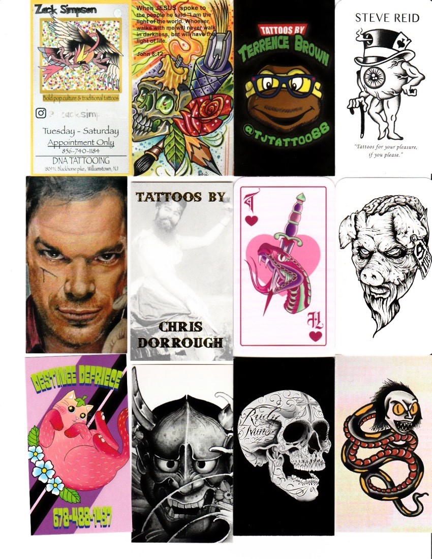 100 Different Vertical American Tattoo Shop Business Cards Set 3