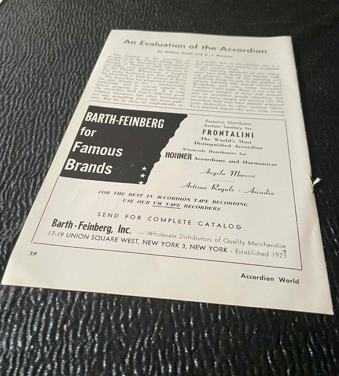 Galanti & Bros Barth-Feinberg Frontalini Ad 1956 Accordion World Magazine