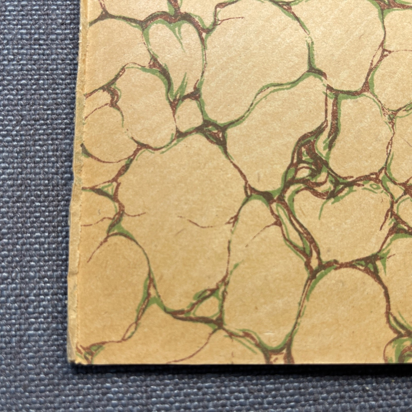 Antique Marbled End Papers Pair Bookbinding Yellow Brown Green