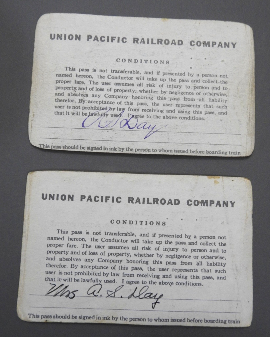 lot of 2 1943 UNION PACIFIC RAILROAD COMPANY PASS railroadiana passes