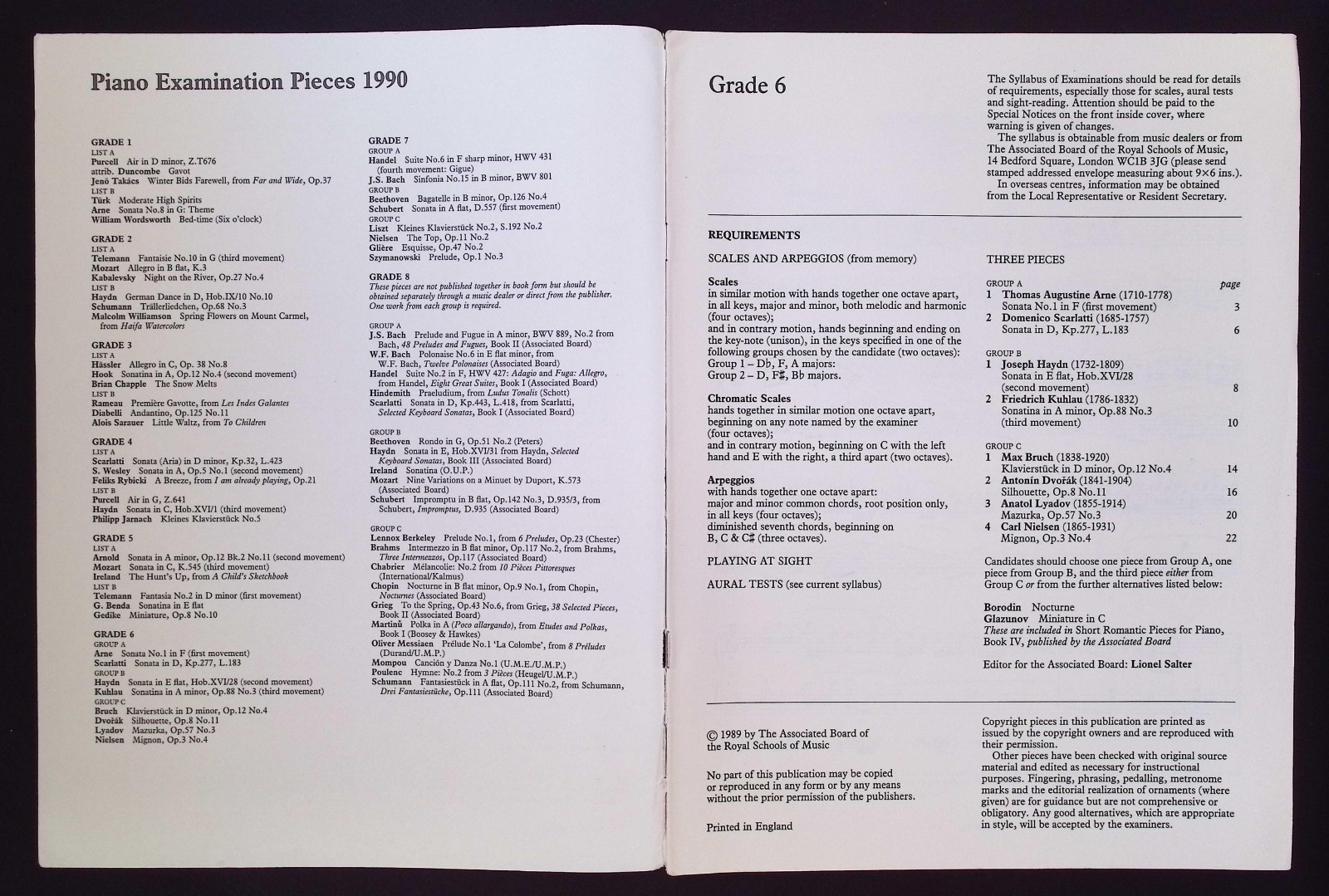Associated Board Royal Schools of Music Piano Examination Pieces 1990 Grade 6