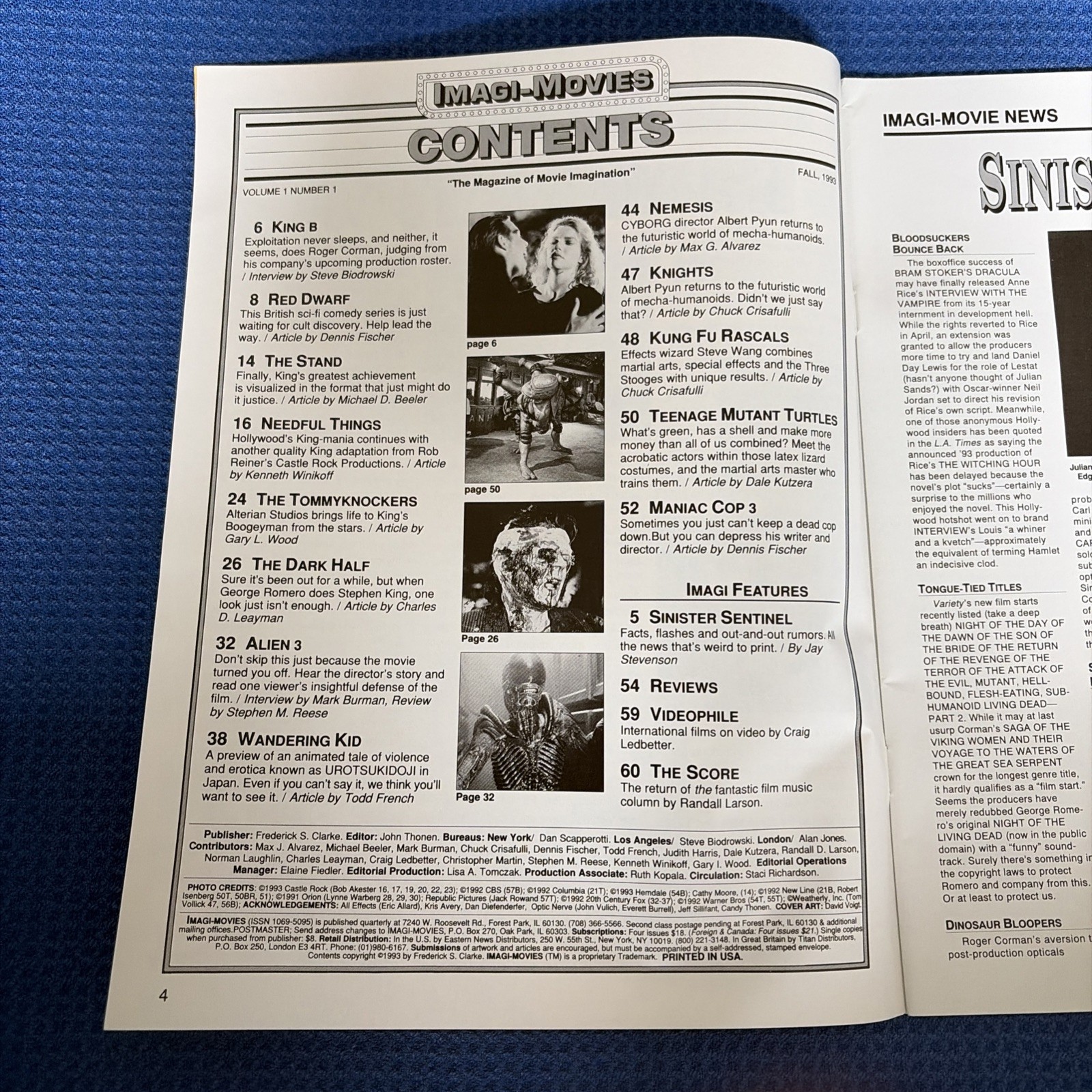 FALL ‘93 Vol 1 No 1;CINEFANTASTIQUE movie magazine Stephen King ; LB2