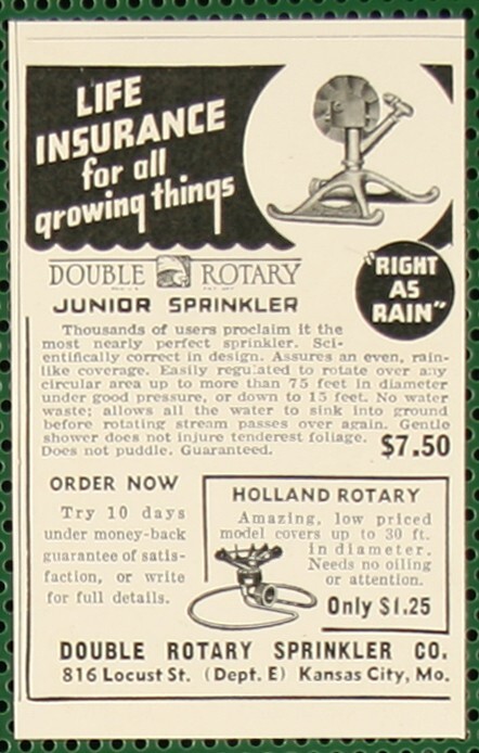 Double Rotary Sprinkler Water Irrigation Kansas City MO Vintage Print Ad 1941