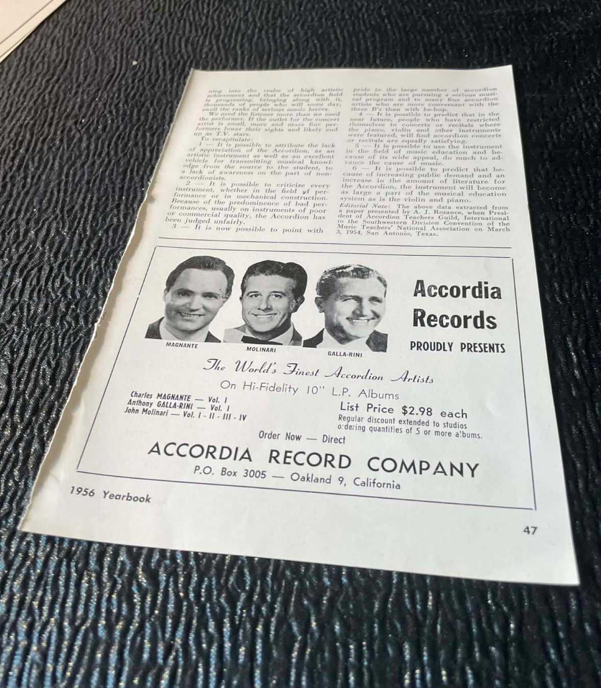 Accordia Record Company Dr James Mursell Ad 1956 Accordion World Magazine