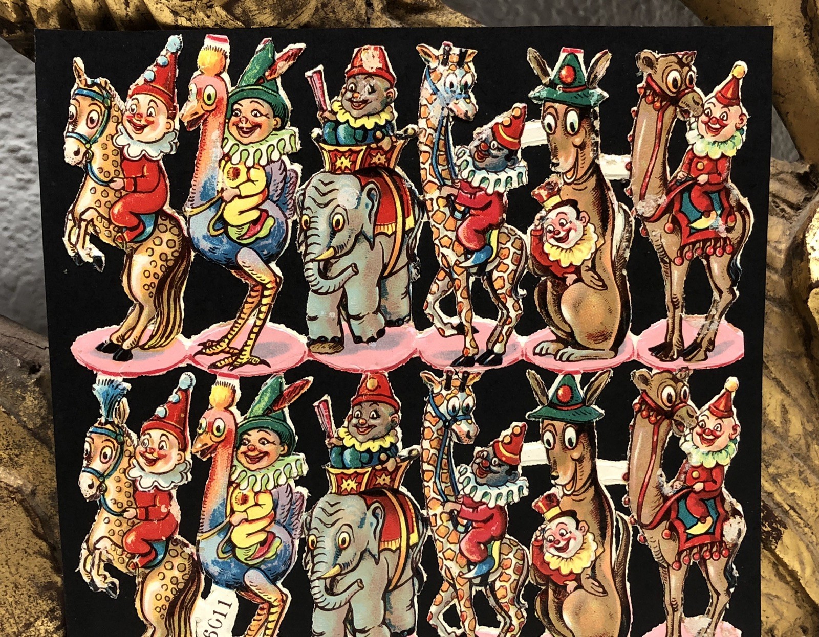 Baby Chicks & Giraffes Clown Kids Die Cut Scraps Glued on Paper Double Sided L8
