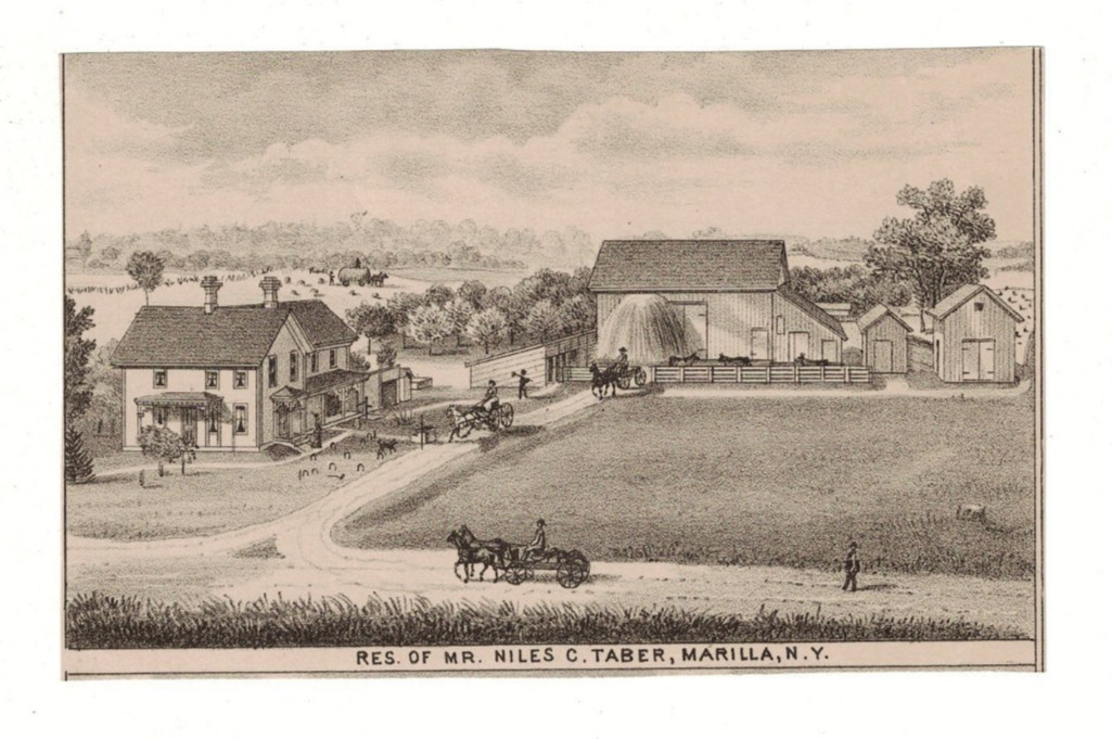 1880 Antique Lithograph House of Niles Taber in Marilla New York