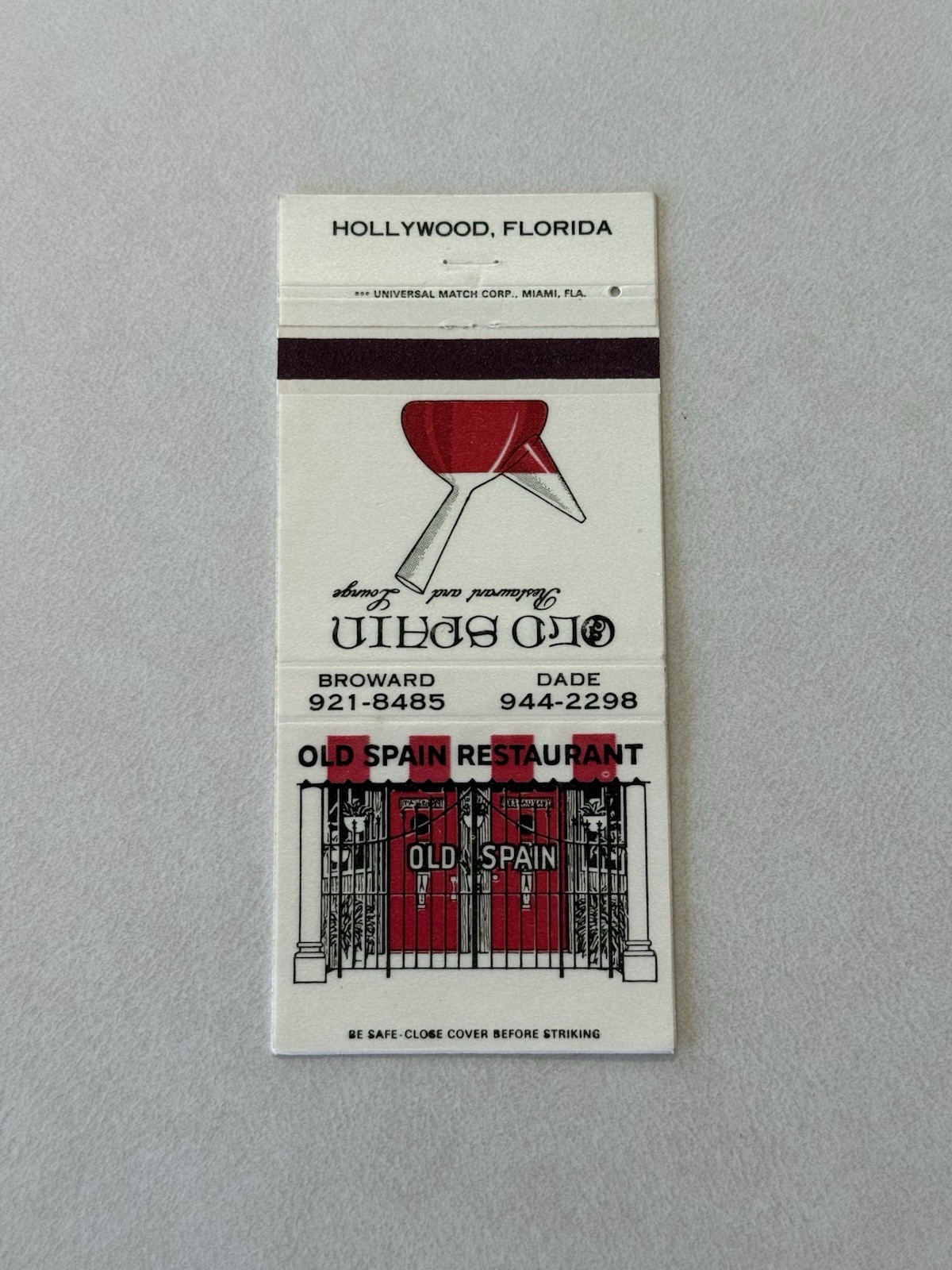Old Spain Restaurant Hollywood Florida Vintage Matchbook Cover V2