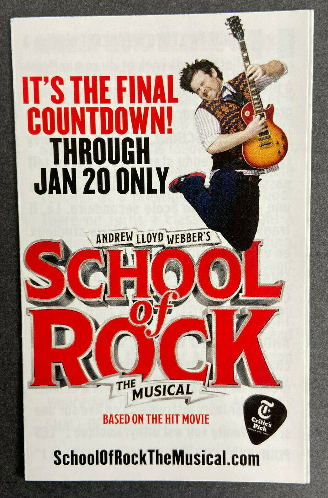 School of Rock 2019 Promo Ad Flyer Handbill Pocket New York City Broadway